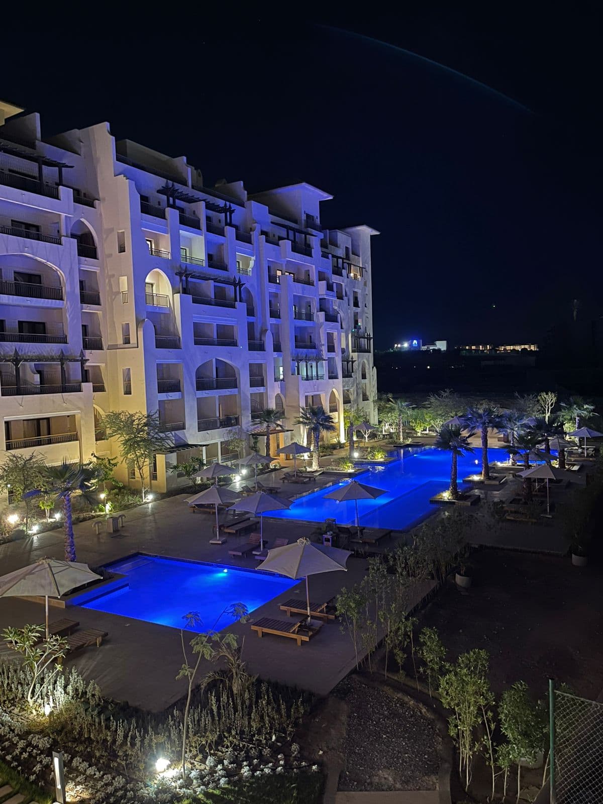 Hurghada vacation resort pool at night